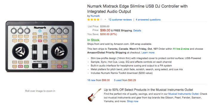 Numark Mixtrack Edge Slimline USB DJ Controller with Integrated Audio Output-sale-03