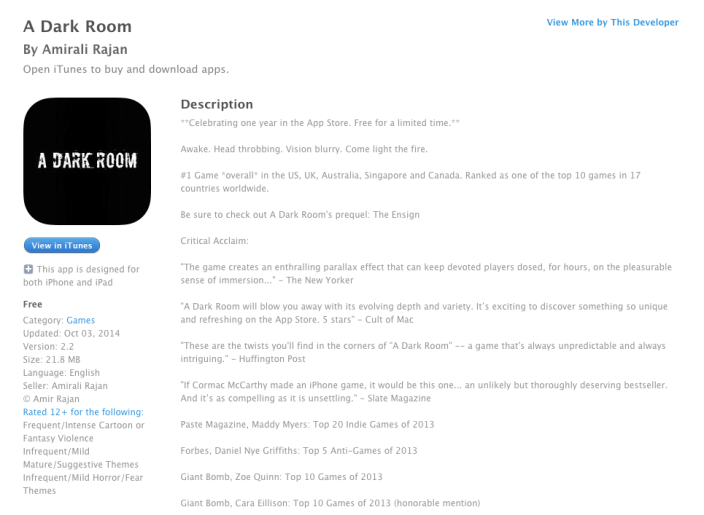 A Dark Room is now available for free on iOS (Reg. up to 3.99)