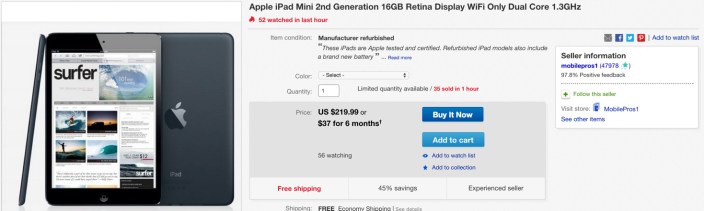 Apple iPad Mini 2nd Generation 16GB Retina Display WiFi Only Dual Core 1.3GHz
