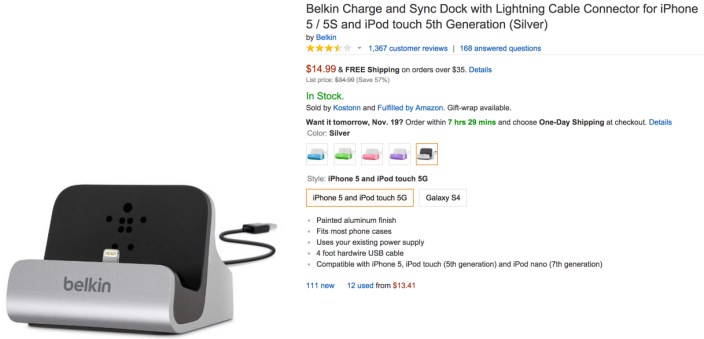 Belkin Charge and Sync Dock with Lightning Cable Connector for iPhone