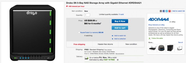 Drobo 5N 5-Bay NAS Storage Array, Gigabit Ethernet