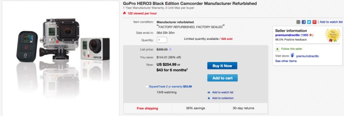 GoPro HERO3 Black Edition Camcorder Manufacturer Refurb