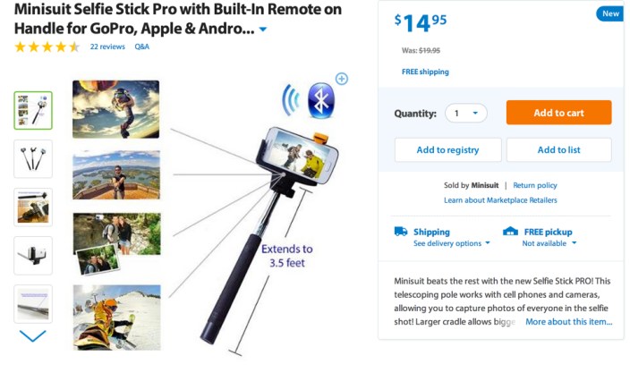 Minisuit Selfie Stick Pro with Built-In Remote on Handle for GoPro, Apple & Android