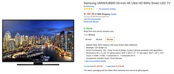 Samsung UN55HU6950 55-Inch 4K Ultra HD 60Hz Smart TV