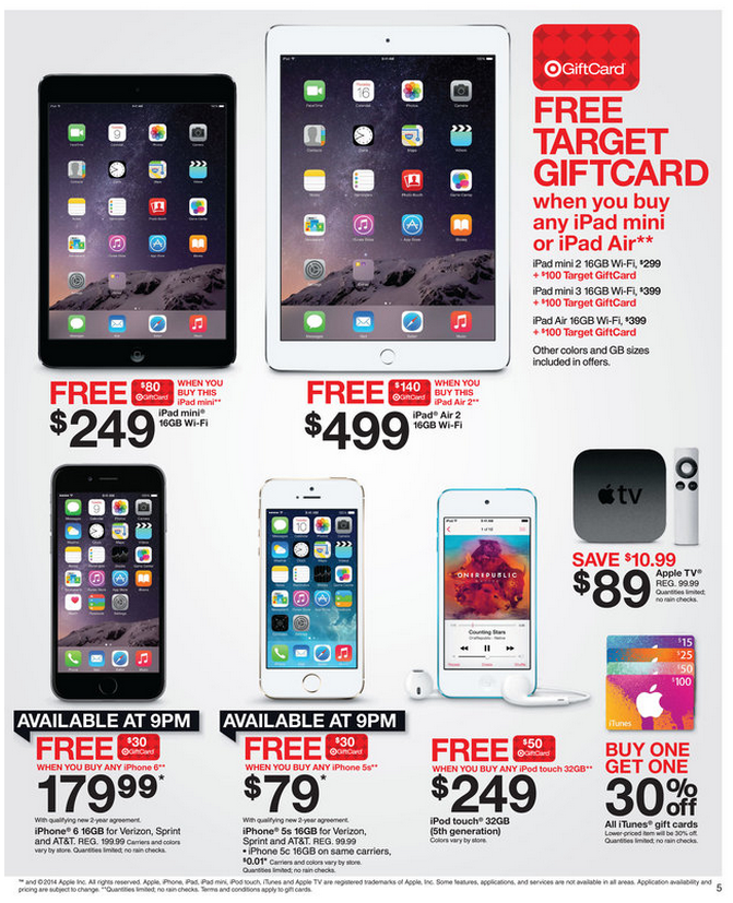 Target Black Friday preview iPad Air 2 w/ 140 GC 499, iPad mini w