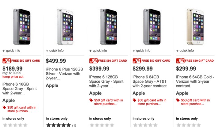 $50 gift card w: purchase of iPhone 6 from Target plus other stackable discounts