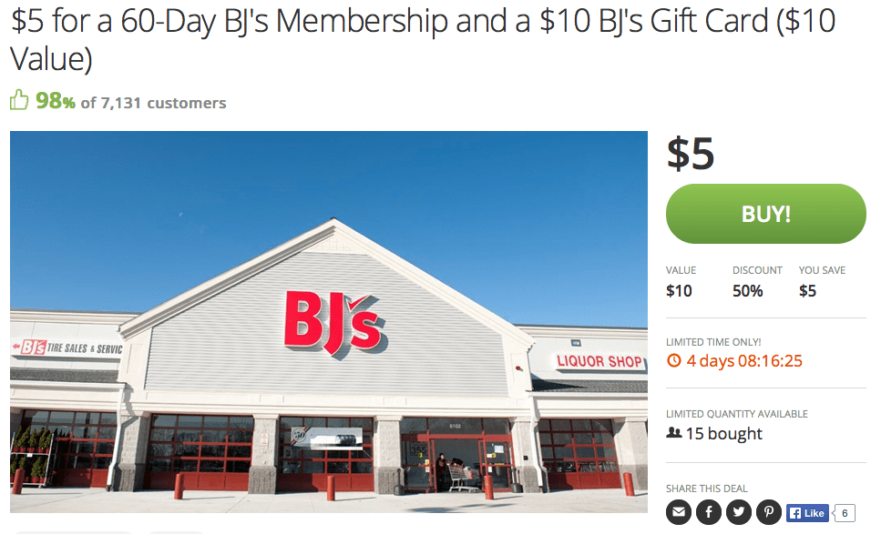 BJ's 60day Membership + 10 Gift Card 5 shipped (20 value)
