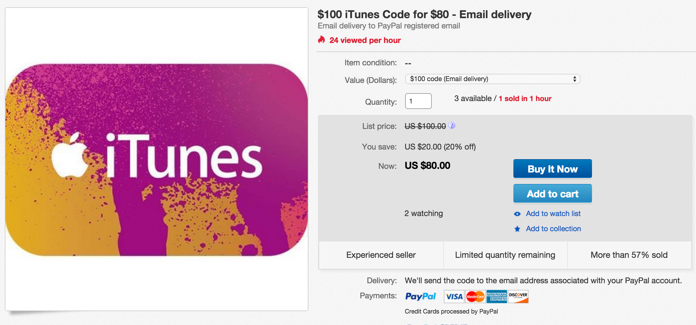 $100 iTunes Gift Card for $80 delivered via email: Save 20% on future ...