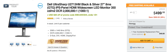 27-inch Dell UltraSharp IPS-Panel Widescreen LED Monitor w: HDMI (U2713HM)-sale-01