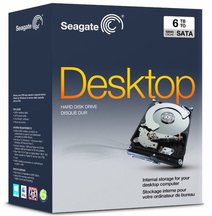 Seagate Desktop HDD 6TB 6Gb:s 128MB Cache 3.5-Inch Internal Drive Retail Kit (STBD6000100)