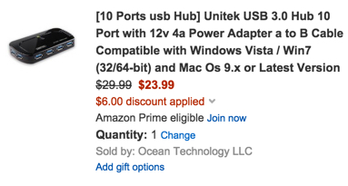 [10 Ports usb Hub] Unitek USB 3.0 Hub 10 Port with 12v 4a Power Adapter a to B Cable Compatible with Windows Vista : Win7 (32:64-bit) and Mac Os 9.x or Latest Version