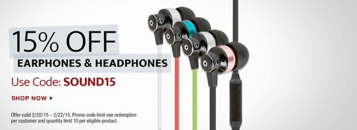 15% off headphones monoprice