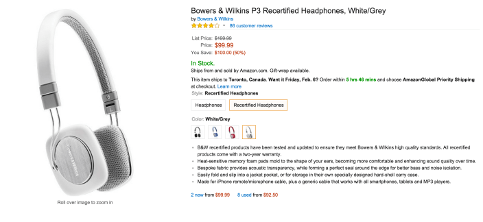 Bowers & Wilkins P3 Recertified Headphones in multiple colors $100 ...