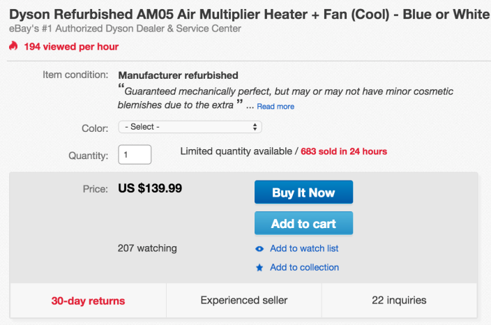 Dyson AM05 Air Multiplier Hot + Cool Fan:heater