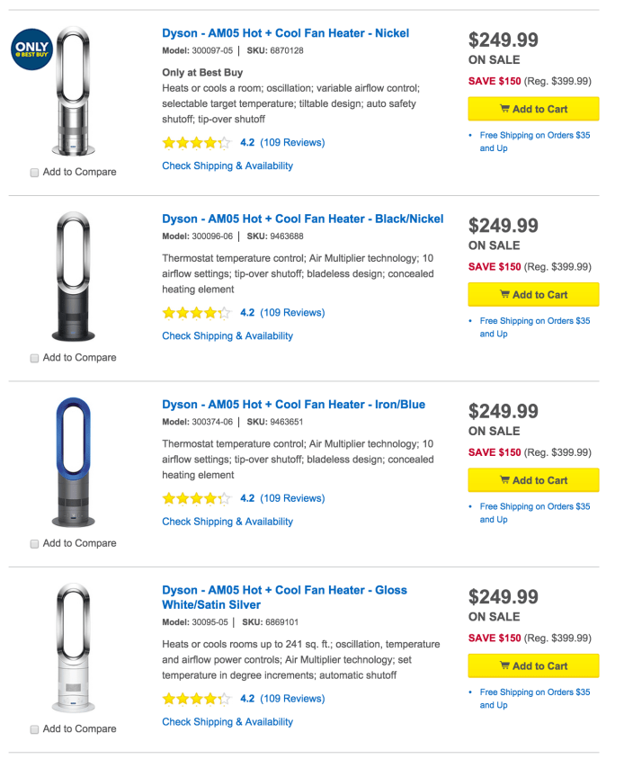 Home: Dyson AM05 Hot+Cool Fan $250, Holmes mountable heater $25, more