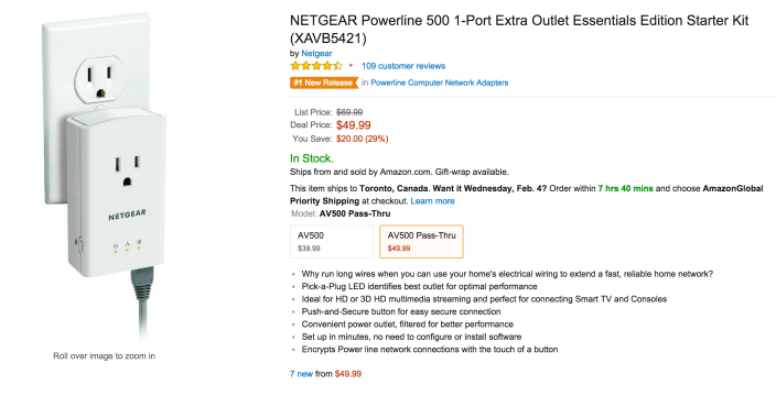 NETGEAR Powerline 500 1-Port Extra Outlet Essentials Edition Starter Kit-XAVB5421-sale-02