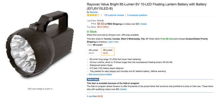 Rayovac Value Bright 85-Lumen 6V 10-LED Floating Lantern Battery with Battery (EFL6V10LED-B)-sale-03