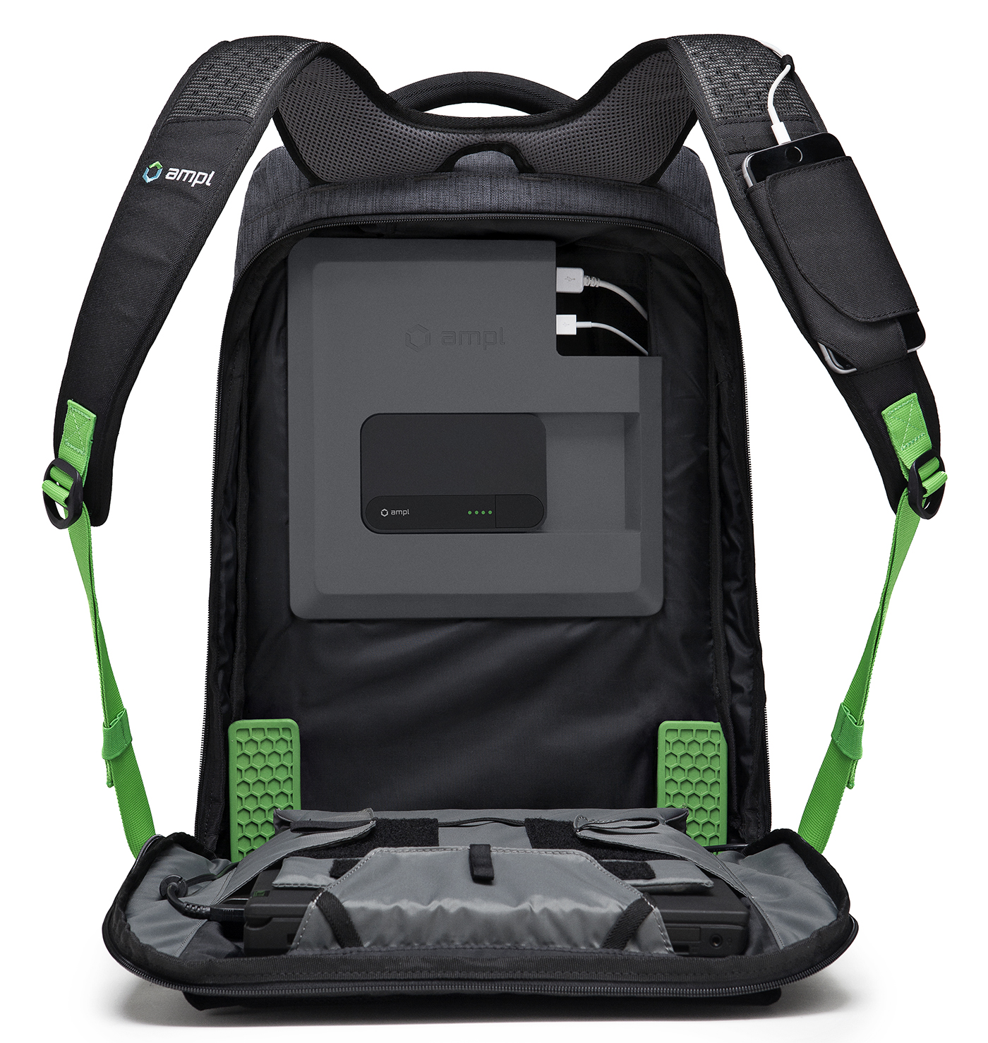 The AMPL SmartBag carries a USB port in every pocket to charge all your ...