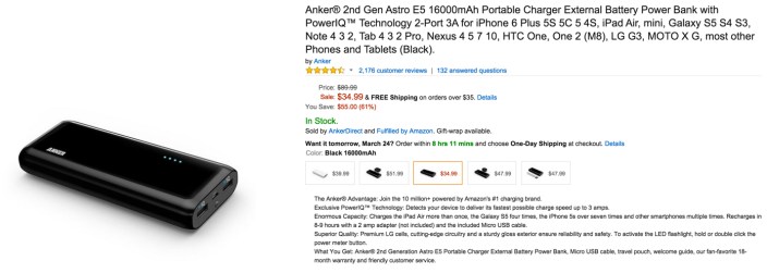 Anker® 2nd Gen Astro E5 16000mAh Portable Charger External Battery Power Bank