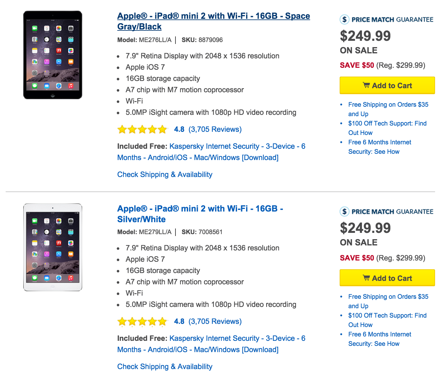 Apple iPad mini 2 WiFi: 16GB $250/32GB $300 w/ free shipping ($50 off)