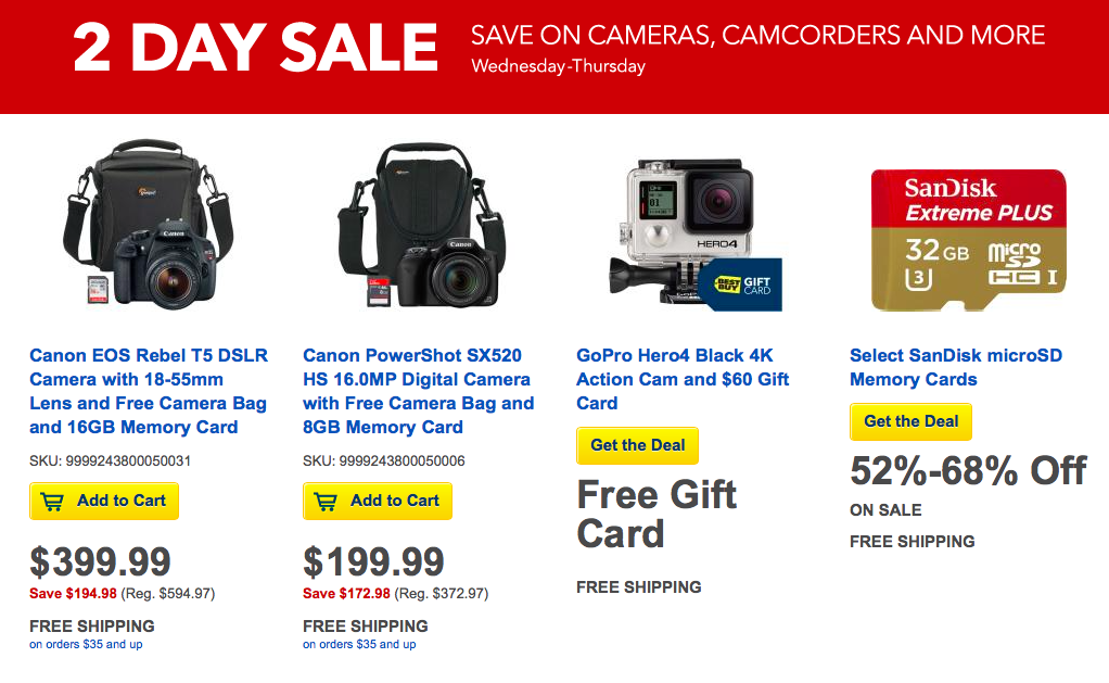 Best Buy 2 Day Camera Sale Canon Rebel T5 w/ lens kit 400 (Reg. 595