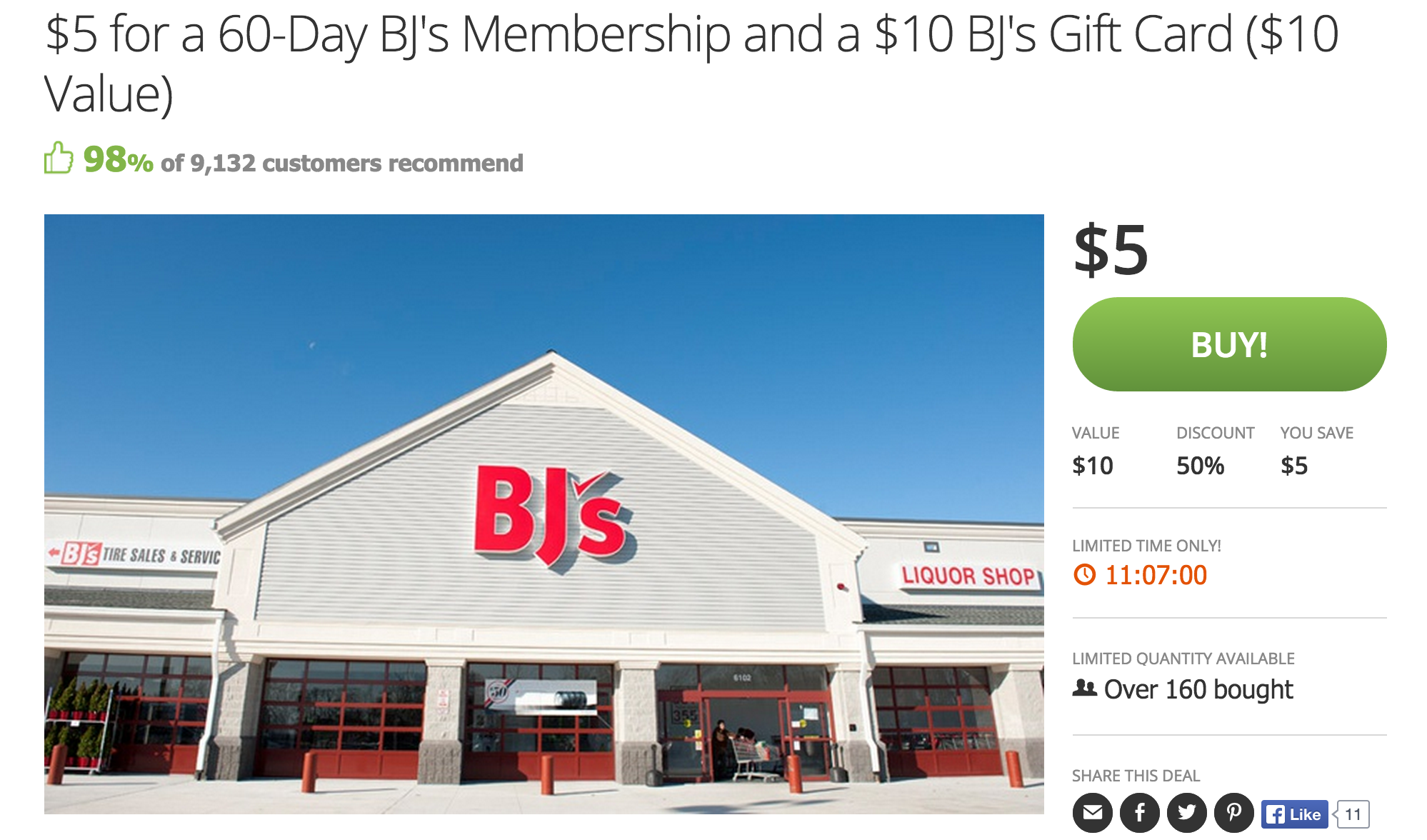 BJ’s 60day Membership + 10 Gift Card 5 (20 value)