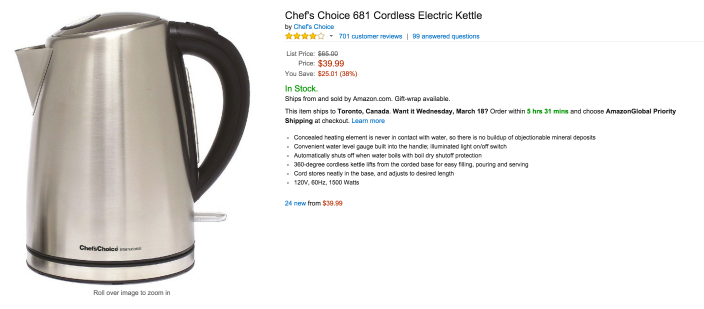 Chef's Choice brushed stainless steel cordless electric kettle (681)-sale-04