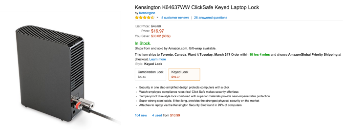Kensington ClickSafe Keyed Laptop Lock (K64637WW-03