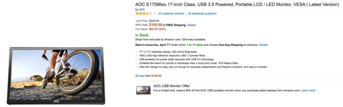 AOC E1759fwu 17-Inch Class, USB 3.0 Powered, Portable LCD : LED Monitor, VESA