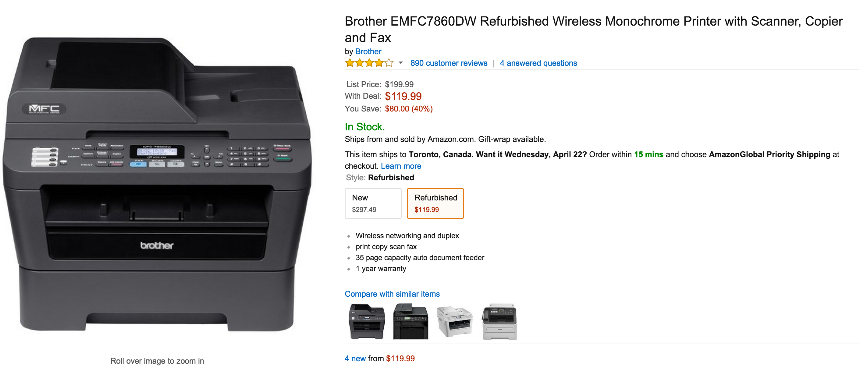Printers: Brother Wireless laser (refurb) $120, Canon ...