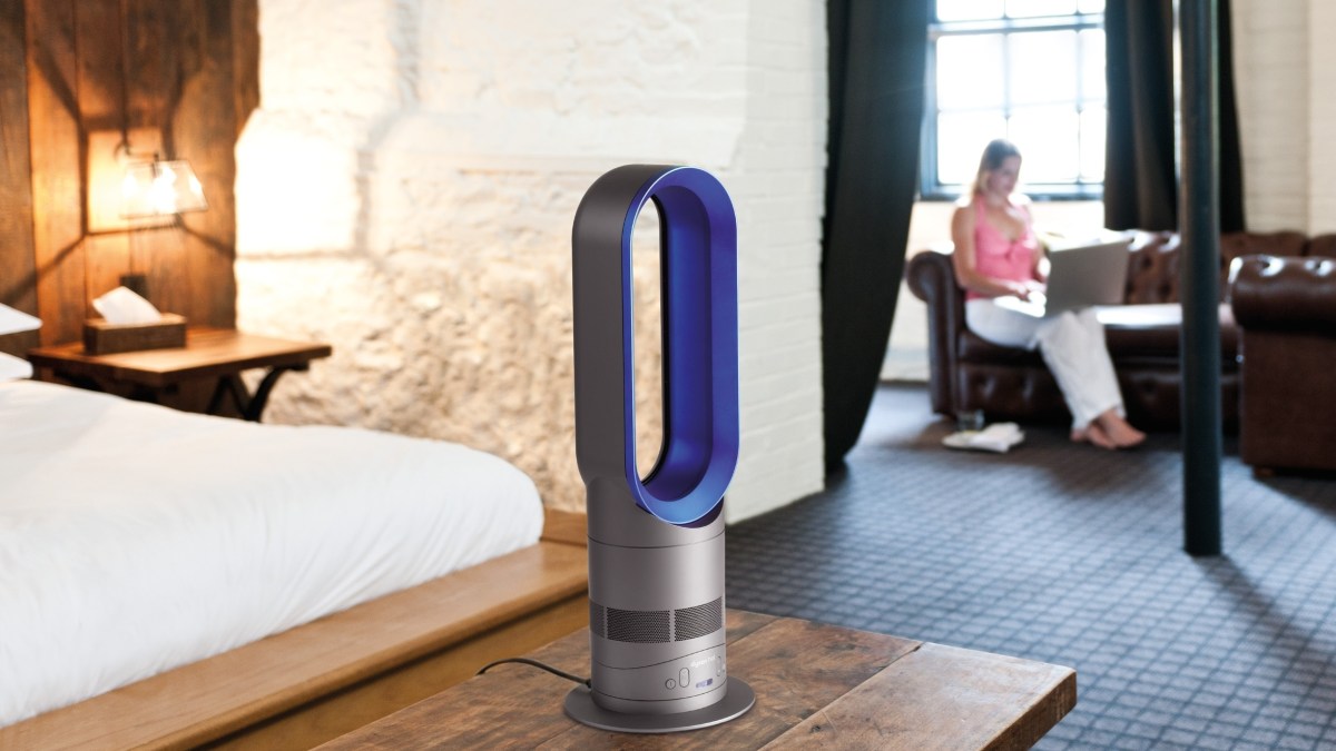 Dyson AM04 Hot + Cool Fan Heater, silver and blue for sale online