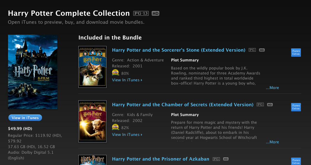 Media: Harry Potter 8-film ITunes Collection $50, Game Of Thrones S1 ...