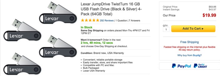 Lexar JumpDrive TwistTurn 16 GB USB Flash Drive (Black & Silver) 4-Pack