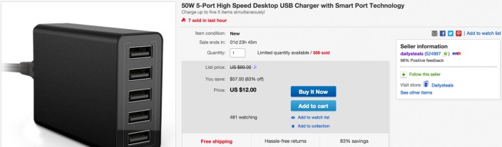 Vaas 50W 5-Port High Speed Desktop USB Charger with Smart Port Technology