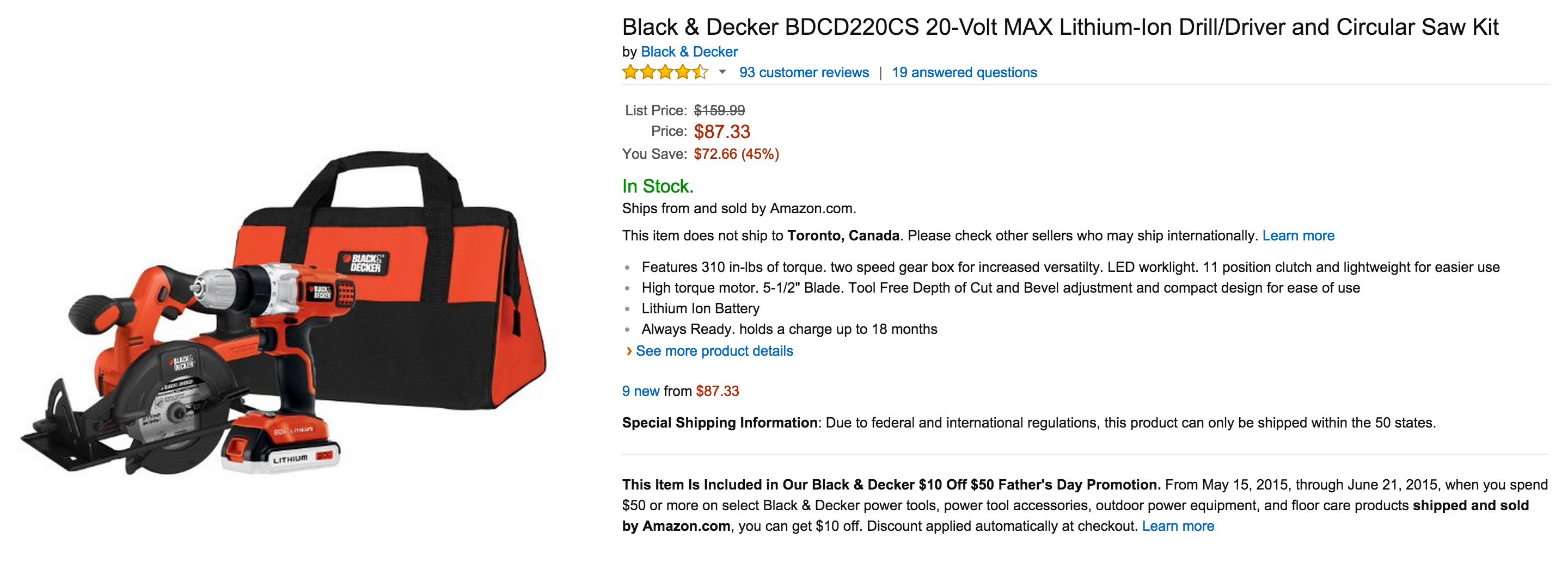 Black & Decker BDCD220CS 20V MAX Cordless Lithium-Ion 3/8 in. Drill Driver  & Circular Saw Kit