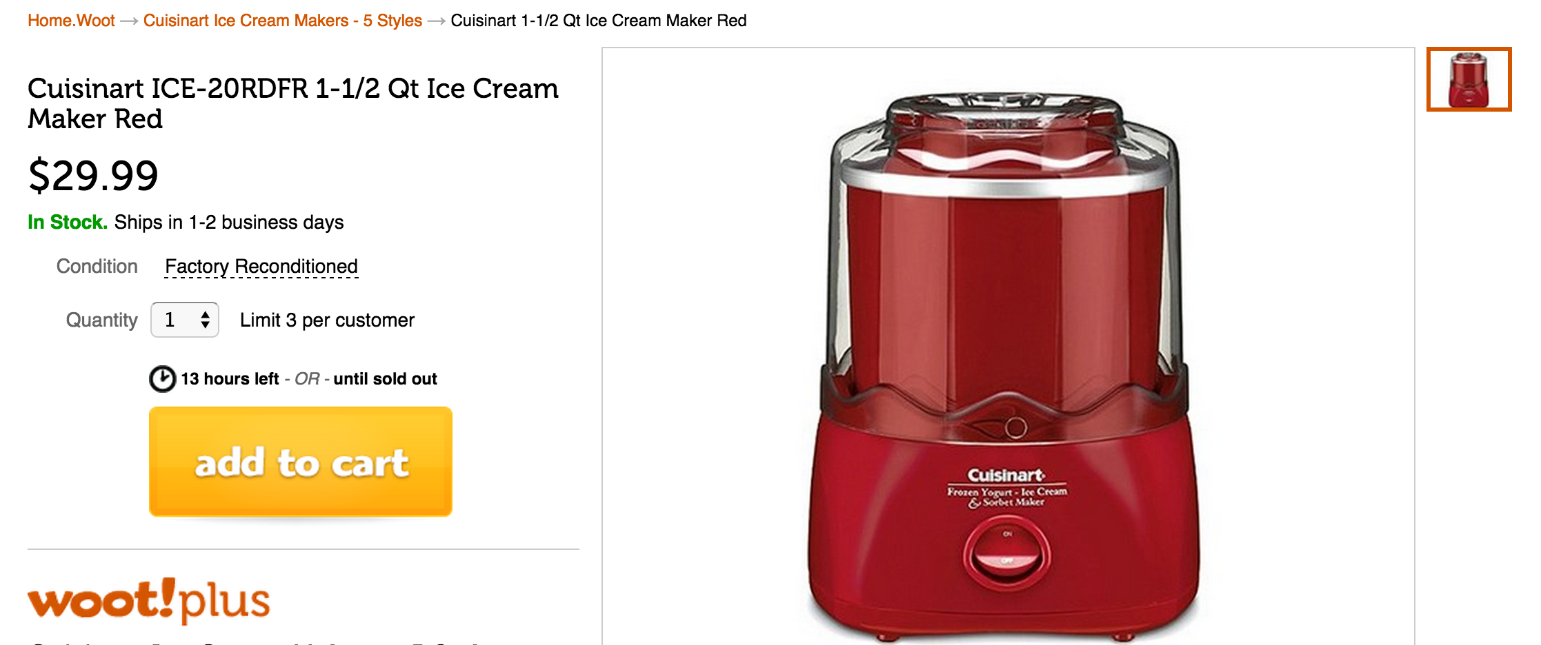 Up to 70% off Certified Refurbished Cuisinart 2 QT Ice Cream Maker (ICE -30BCFR)