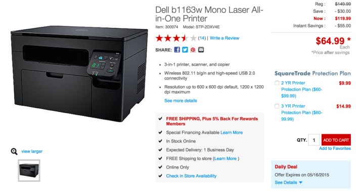 Dell b1163w Mono Laser All-in-One Printer