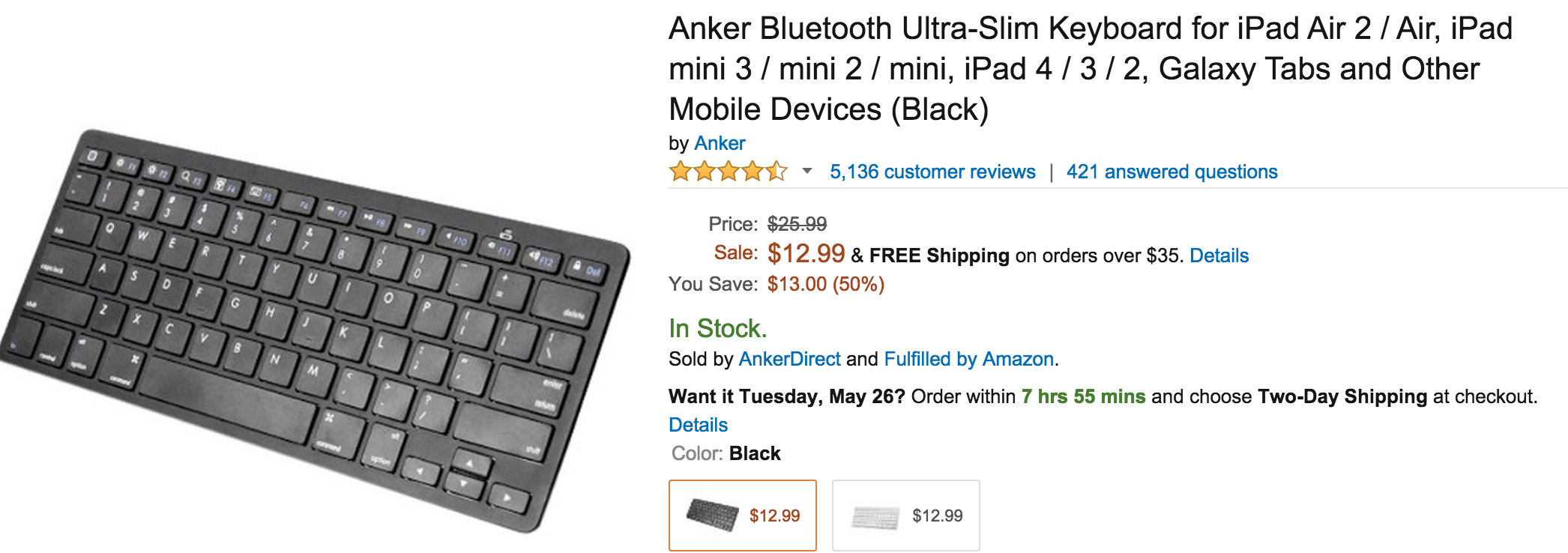 Anker Ultra-Slim Mini Bluetooth Keyboard for Mac, iPad, Apple TV, Android,  PC more: $13 Prime shipped