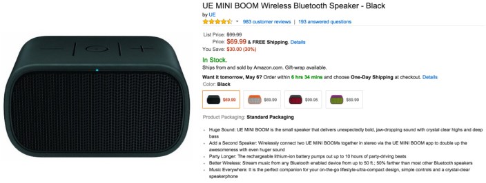UE MINI BOOM Wireless Bluetooth Speaker - Black