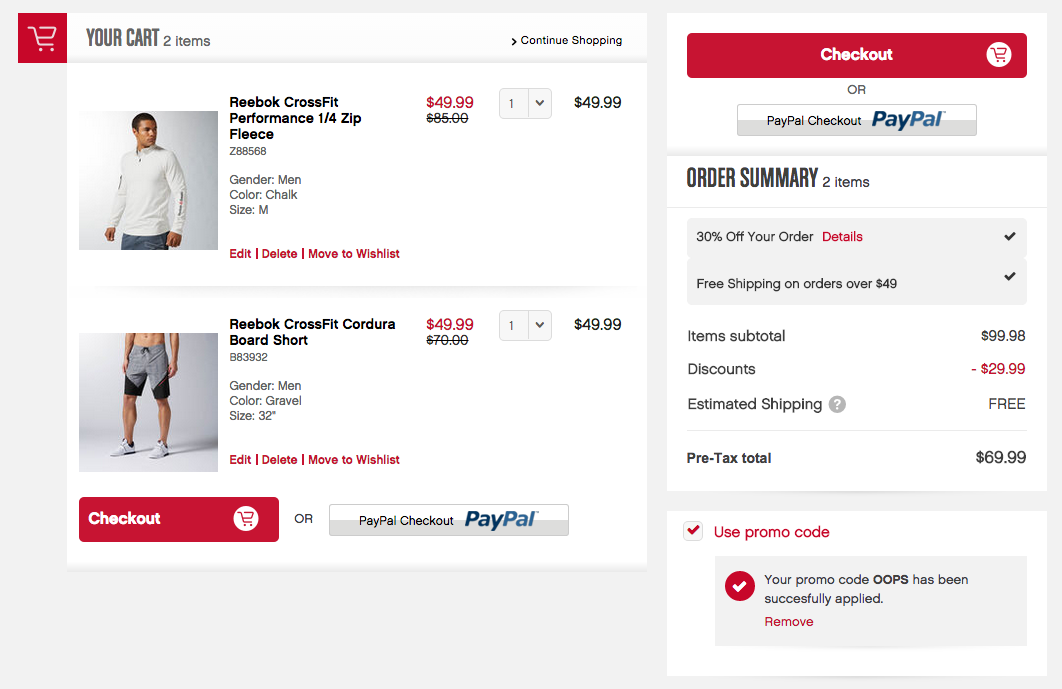 Reebok extra 30 off sitewide w/ free shipping on 49 or more CrossFit 1/4 Zip Fleece 35