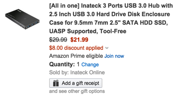 [All in one] Inateck 3 Ports USB 3.0 Hub with 2.5 Inch USB 3.0 Hard Drive Disk Enclosure Case for 9.5mm 7mm 2.5%22 SATA HDD SSD, UASP Supported