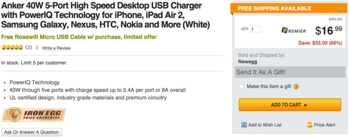 Anker 40W 5-Port High Speed Desktop USB Charger