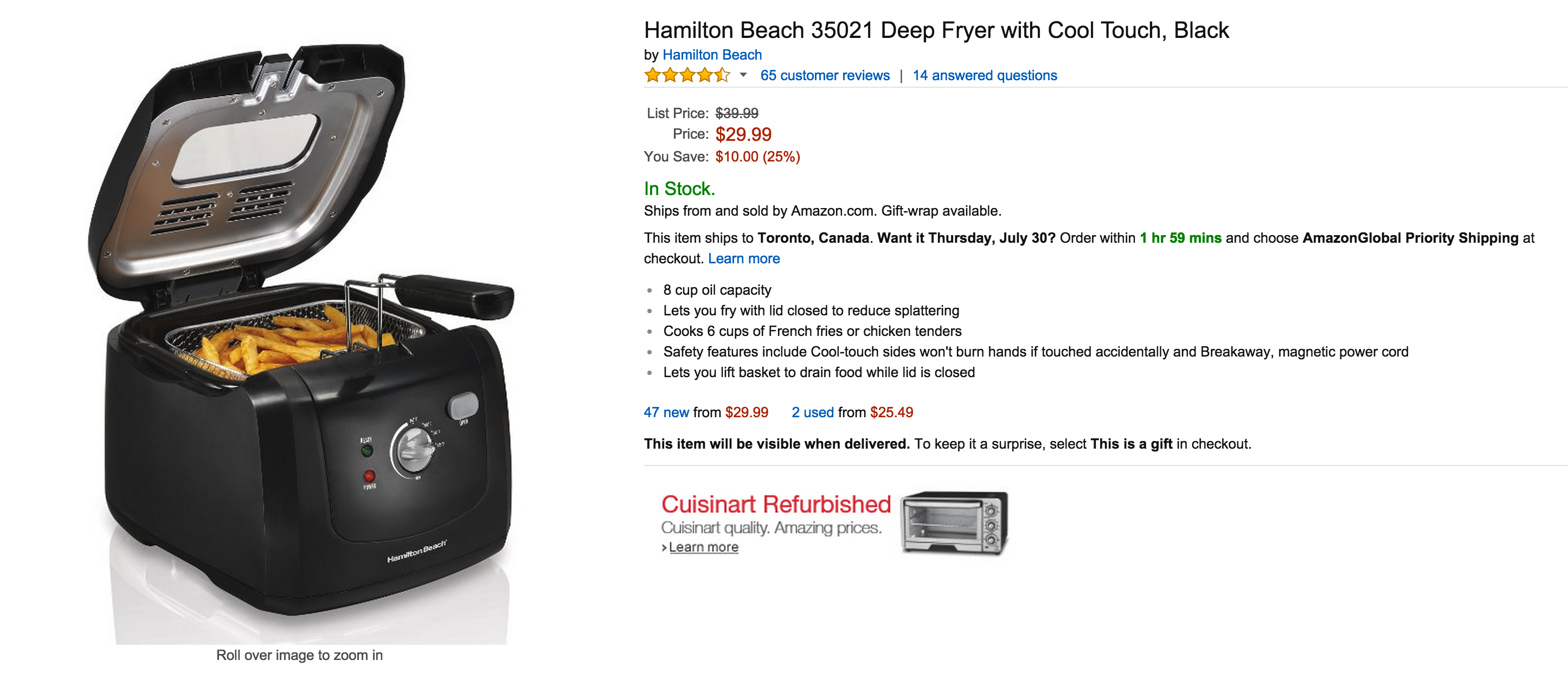 Hamilton Beach 35021 Deep Fryer with Cool Touch, Black