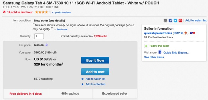 Samsung Galaxy Tab 4 16GB Wi-Fi Tablet in White w: Pouch