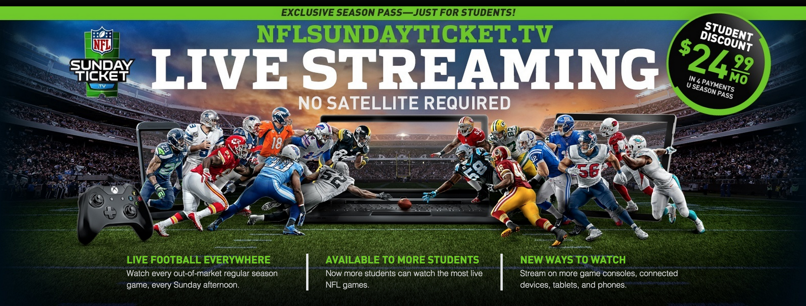 Stream nearly every NFL game for $100 w/ an eligible .edu email address  (Reg. $359)