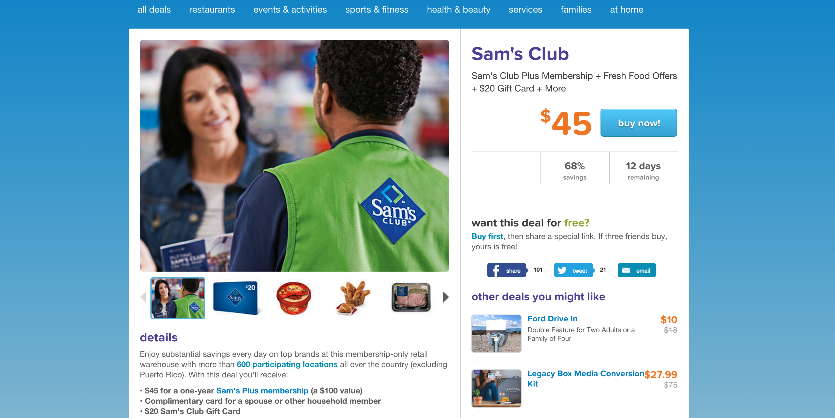 Sam’s Club oneyear membership + 20 gift card & free food vouchers 45