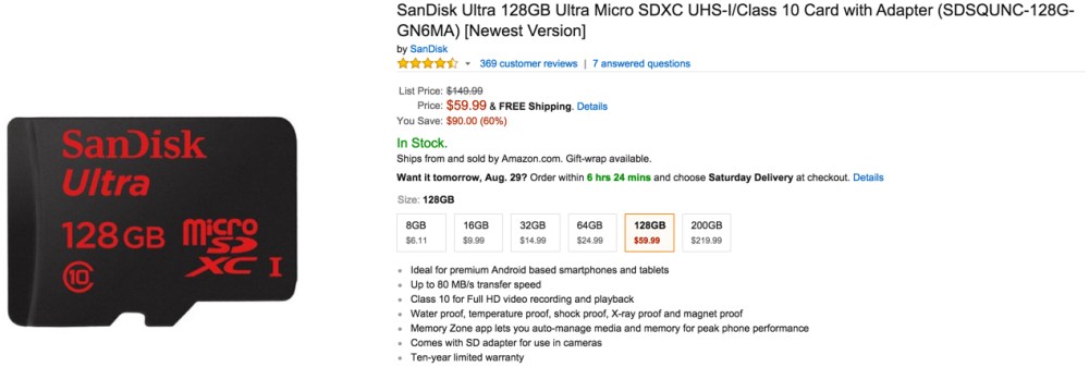 SanDisk Ultra 128GB Ultra Micro SDXC UHS-I:Class 10 Card with Adapter (SDSQUNC-128G-GN6MA) [Newest Version]