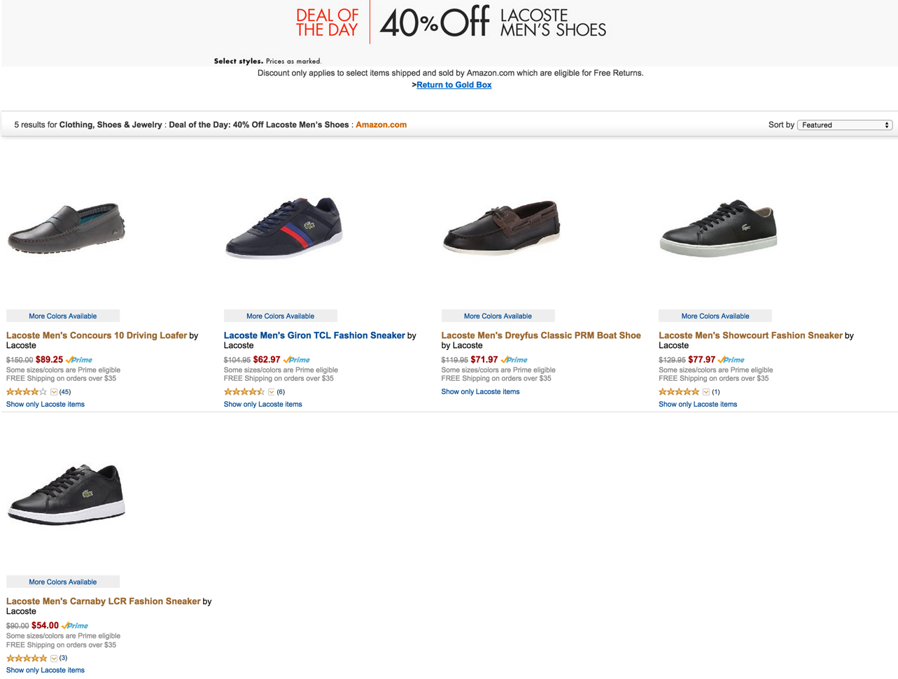 Amazon Gold Box Lacoste Mens Shoes up to 40 off Concours