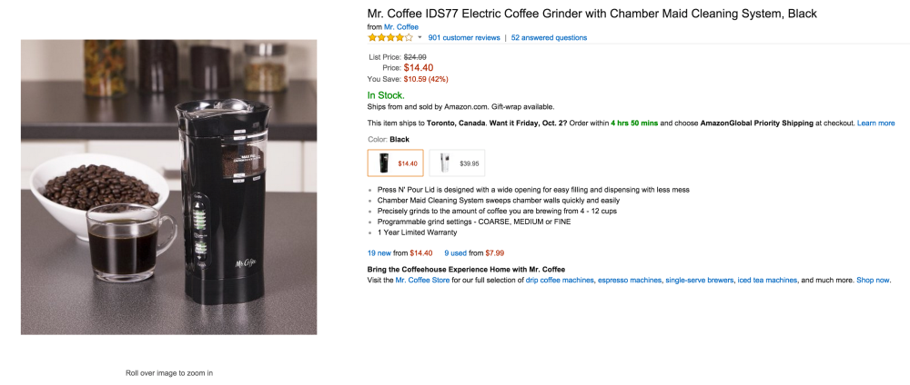 Mr. Coffee Electric Coffee Grinder with Chamber Maid Cleaning System in black (IDS77)-sale-02