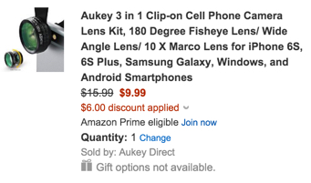 Aukey 3 in 1 Clip-on Cell Phone Camera Lens Kit